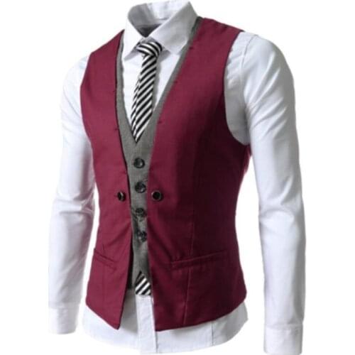 Hot Men Sleeveless V Neck Single-breasted Slim Gilet Business Suit Top Waistcoat