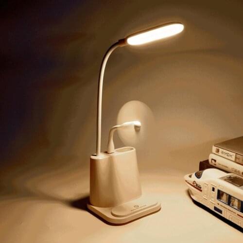 USB Power Supply Desk Lamp With Fan Touch Dimmable Eye protection Reading Light Cute Folding LED Night Lamp for Girls Kids Desk