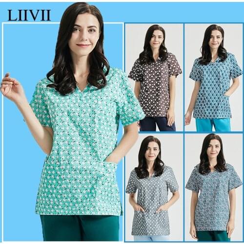 New High quality cartoon printed nursing work clothes nurse scrub top beauty uniform unisex beauty salon work clothes wholesale