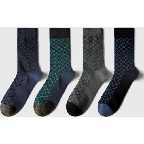 2021 New Business Men Socks Dress Socks Novelty Combed Cotton Fashion British Gentleman Diamond Crew Socks Male for All Season