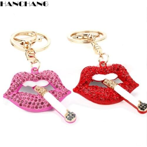 New Arrivals Sexy Red Lip Keychains Women Handbags Trinket Key Ring CZ Rhinestones Car Keys Chain Purse Jewelry llaveros