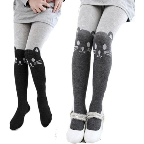 Autumn Children Clothing For Girls Fashion Cute Cartoon Big Cat Pattern Girls Leggings Casual Cotton Pants Knitted Pantyhose