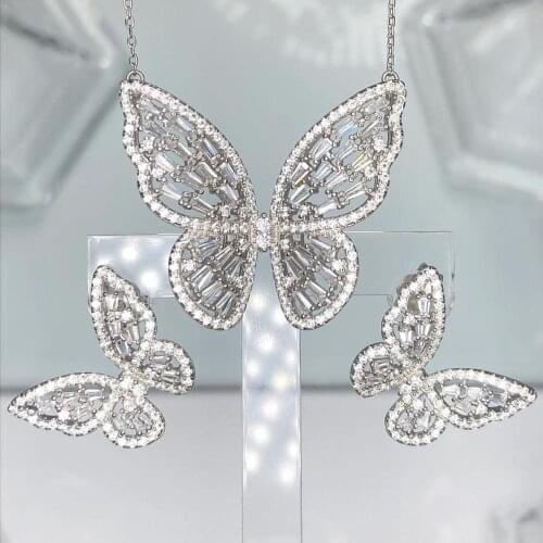 Iced out bling baguette cz butterfly necklace 2020 high quality sparking bling cubic zirconia women jewelry