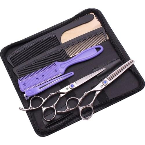 Hairdressing Scissors 5.5" 6" Left Hand Purple Dragon 440C Hair Cutting Scissors Professional Barber Shop Thinning Shears 8002