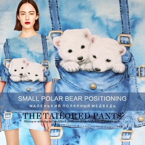 Pearlsilk 12momme Polar bear Digital Printed Crepe de Chine 100% Silk Materials Dress DIY clothes fabrics Freeshipping