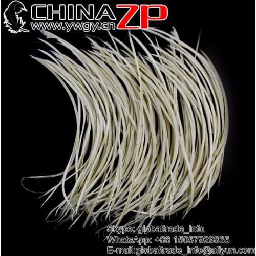 CHINAZP Feathers 100pcs/lot 20-25cm Top Quality Bleached Beige Stripped Goose Biots Feathers For Carnival Headpieces