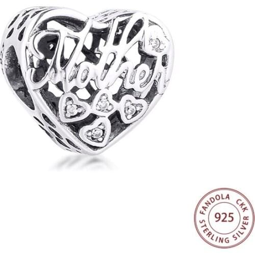 Fits Pandora Bracelet Argent 925 Sterling Silver Mother & Son Bond Charm Clear CZ Beads DIY Jewelry Making Gift Mothers Day