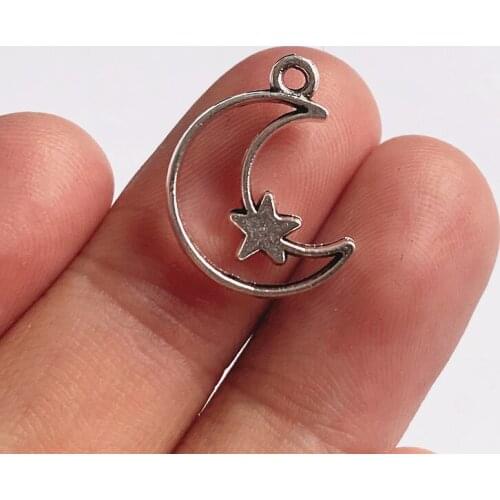 20 pcs 19x14mm Moon and Star Charms Silver Color Pendants for Diy Making Bracelet Earring Accessories Findings Lovely Jewellery