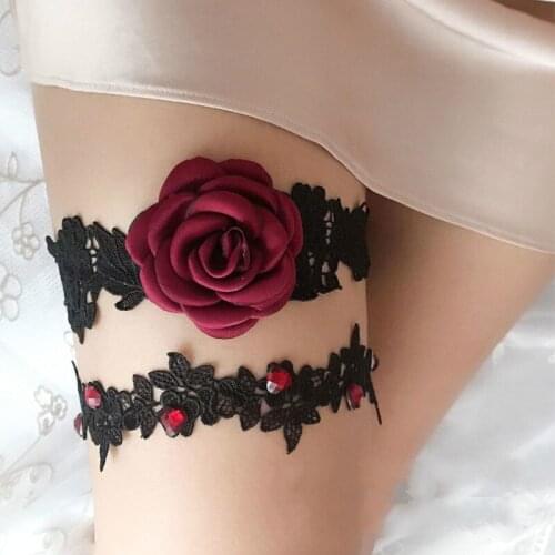 Sexy Wedding Garter Black White Embroidery Floral Sexi Garters Women Bride Thigh Ring Bridal Lace Leg Ring Cosplay Accessories