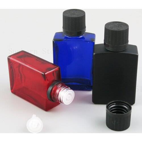 20pcs/lot 30ml 1oz Empty Perfume Essential Oil Bottles with Orifice Reducer Square Amber Clear Blue Red White Glass Bottle