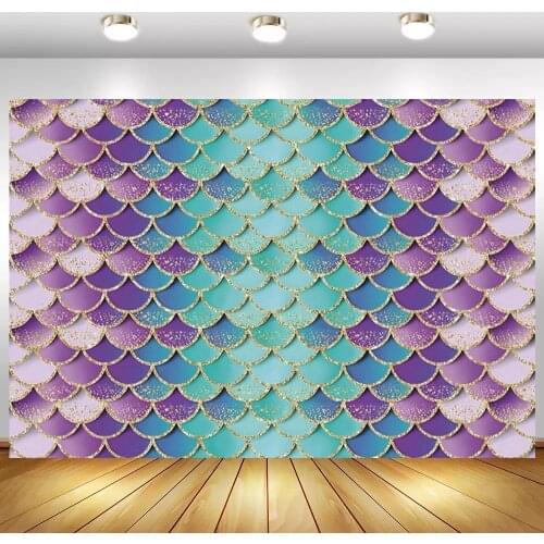 Mermaid Fish Scales Photography Backdrop Girl Princess Birthday Party Photo Background Baby Shower Dessert Table Decor Banner