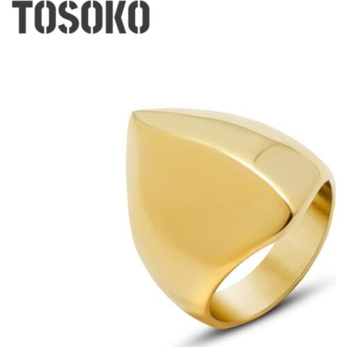 TOSOKO Stainless Steel Jewelry Handcraft Special-Shaped Geometric Ring Female Three-Dimensional Carving Ring BSA177