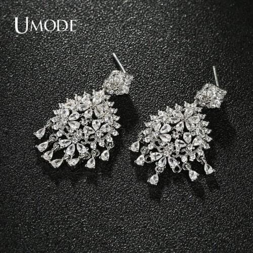 UMODE Newest CZ Zirconia Crystal Flowers Drop Earrings for Elegant Women Bridal Wedding Jewelry Accessories Gift UE0705