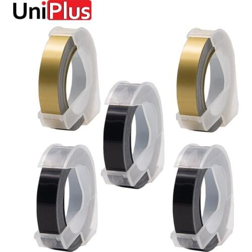 UniPlus 3pcs Black 2pcs Gold Label Maker Dymo 3D Printer Ribbon 9mm for Embossing Label Maker PVC LABEL DYMO M1011 1610 1595