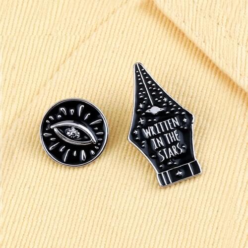Punk Style Black Eyes Enamel Pins WRITTEN IN THE STARS Pen Brooch Personaity Coat Collar Lapel Pin Badge Jewelry Gift for Friend