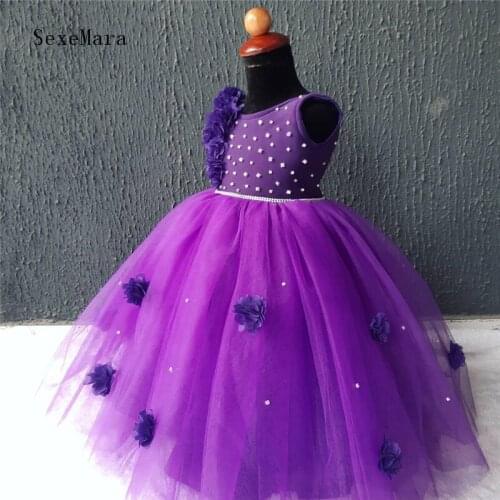 New Princess Dress Kids Handmade Flowers Pearls For Girls Vintage Children Dresses For Birthday Party Formal Ball Gown 14T