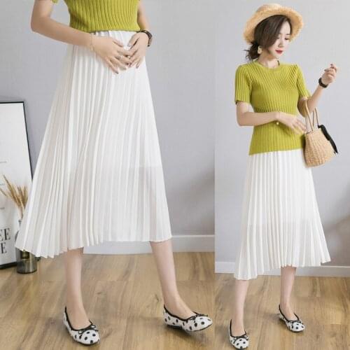 9811# White Black Pleated Chiffon Maternity Skirts Elastic Waist Belly Skirts Clothes for Pregnant Women Spring Summer Pregnancy