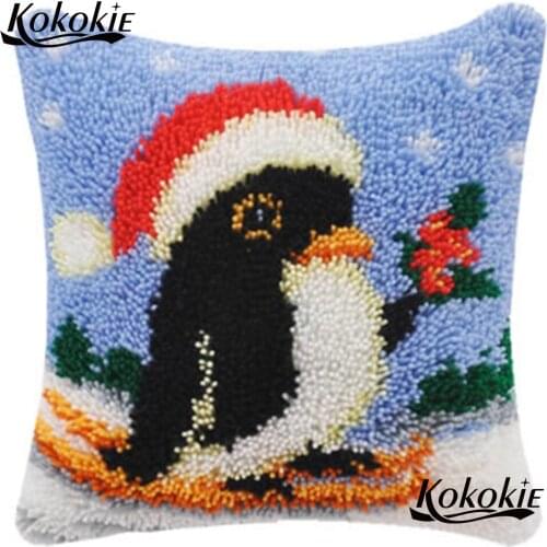 Latch hook pillow counted cross stitch kits for embroidery Crocheting Rug Yarn Needlework penguin cushion mat 3d carpet gift