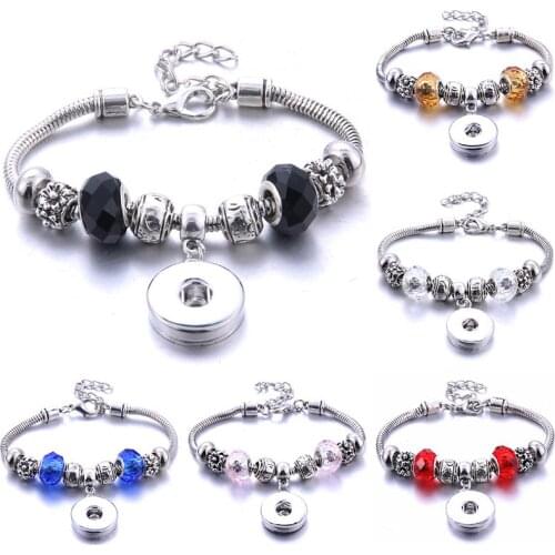 Boom Life Flower Snap Jewelry Adjustable Snap Button Bracelet 18mm Metal Snap Button Charms Beaded Bracelet For Women