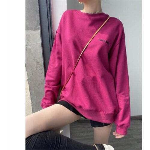 2020 Spring Autumn New Round Neck Pullover Sweatshirt Female Letter Hole Drop Shoulder Sleeve Casual Loose Top