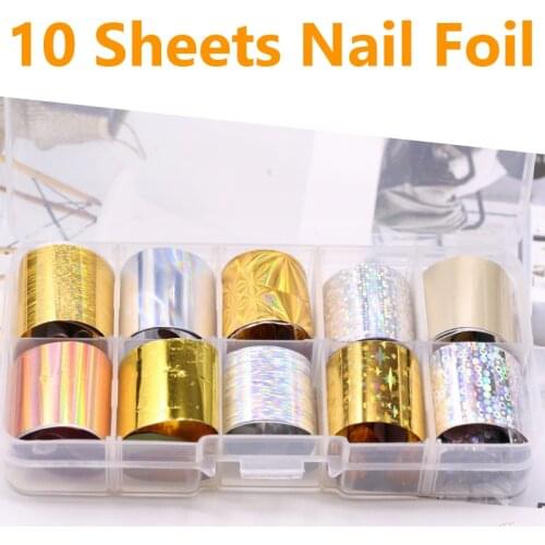 10 Sheets Nail Foils Marble Series Starry Sky Gold Silver Dazzling Nail Art Transfer Sticker Decals Design For Nails Decoration
