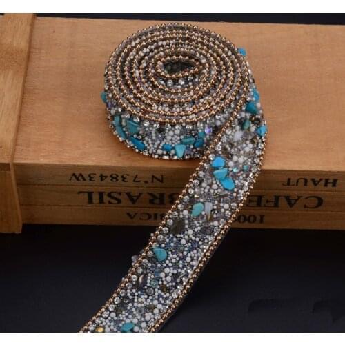 2.5cm blue stone Crystal trim Rhinestones Chain Wedding Bridal Applique Strass Mesh Crystal patches for Clothing Home Decor