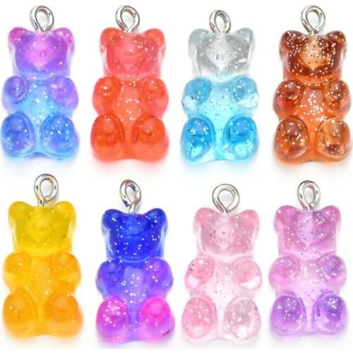 Julie Wang 20PCS Resin Bear Charms Cartoon Translucent Animal Candy Color Random Mixed Pendants Jewelry Making Accessory Decor