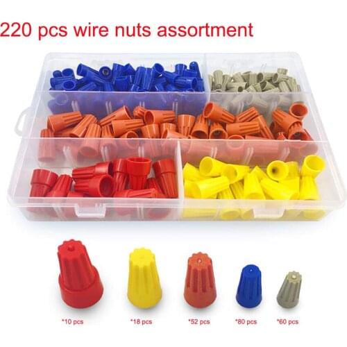 220 Pcs) Electrical Wire Connectors Screw Terminals Assortment, Wire Nuts Spring Insert Twist Caps Connection, AWG 22-10