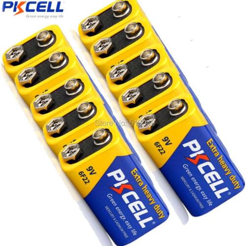 10pcs X PKCELL 9v thermometer battery Duration Batteries Carbon Zinc Super Heavy Duty Batteries 6F22 MN1604 240MIN PP3 9 v