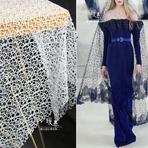 Mesh Tulle Fabric Irregular Hollow-Out White See-through DIY Patchwork Decor Coat Veil Skirt Gown Wedding Dress Designer Fabric
