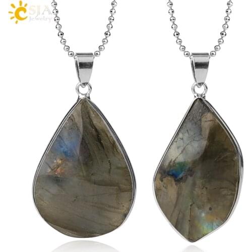 CSJA Black Spectrolite Pendants Necklaces Irregular Natural Stones Labradorite Energy Healing for Men Female Amulet Jewelry G419