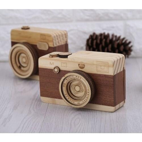 Wooden Music Box Retro Camera Design Classical Melody Birthday Home Decoration C5AF