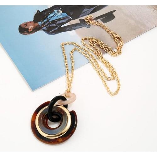 Statement Long Golden LIink chain Geometric pendant Necklaces Kolye Colar Accesorios mujer retro acrylic jewelry Necklace wome