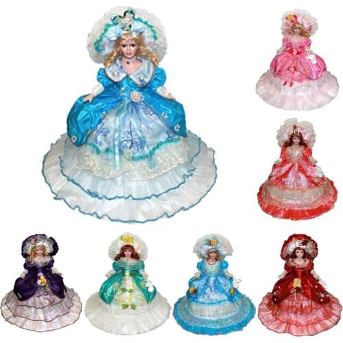 Handmade Porcelain Doll with Stand, 45cm Ceramic Victorian Lady Figurine, Children Gift Teens Collectible, 7 Colors for Choose