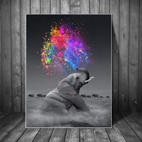 Fantasy Elephant Wall Art Canvas Posters Animal Print on Canvas Colorful Animals Decorative Pictures for Living Room Decor