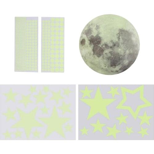 Fluorescent Wall Sticker, Moon Stars Round Dot Decals, Waterproof Ceiling Decor for Bedroom Decor