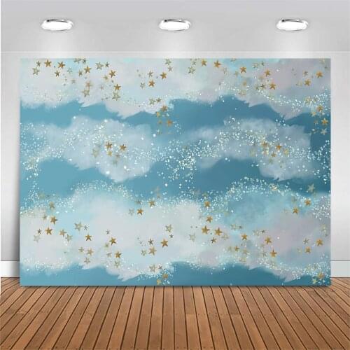 Blue Sky white cloud newborn baby photo background gold glitter stars photography backdrop Children Portrait Photobooth Prop