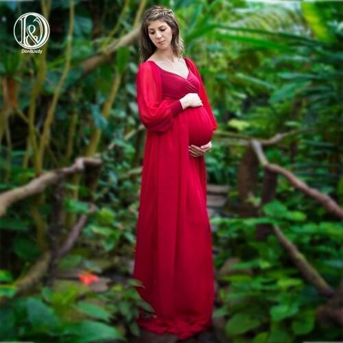 Photo Shoot Long Sleeves Soft Chiffon Maternity Dresses Pregnancy Robe Baby Shower Clothes for Women Photography Accessories