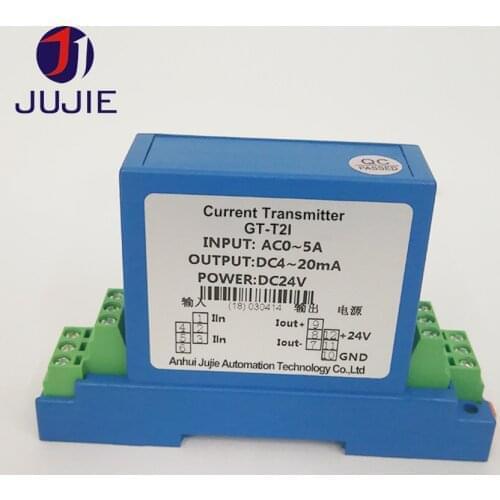 GT-T2I AC current transmitter current sensor transducer measure range 10A 5A 12-24VDC 4-20mA 0-5V 0-10V signal output 35mm DIN