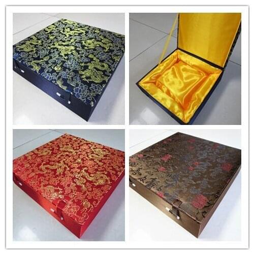 Cotton Filled Square Chinese Wood Collection Dish Plate Box Packaging Silk Brocade Large Storage Decoration Case Multi size