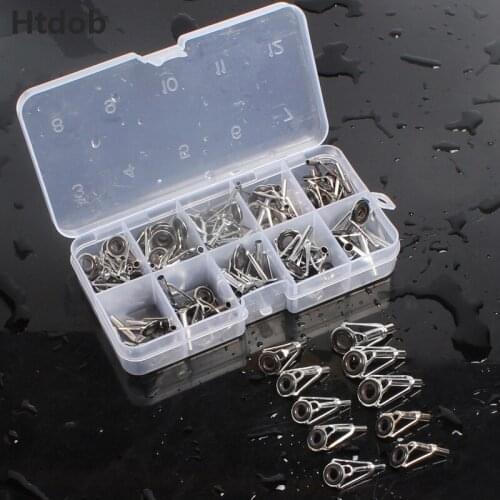Htdob 80Pcs 10 Sizes Freshwater Fishing Rod Guide Stainless steel Tip Repair Kit Eye Ceramic Ring Portable Fishing Rod Tool Box