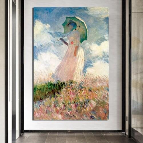 Claude Monet Umbrella Girl Canvas Painting Print Living Room Home Decoration Modern Wall Art Oil Painting Posters Pictures