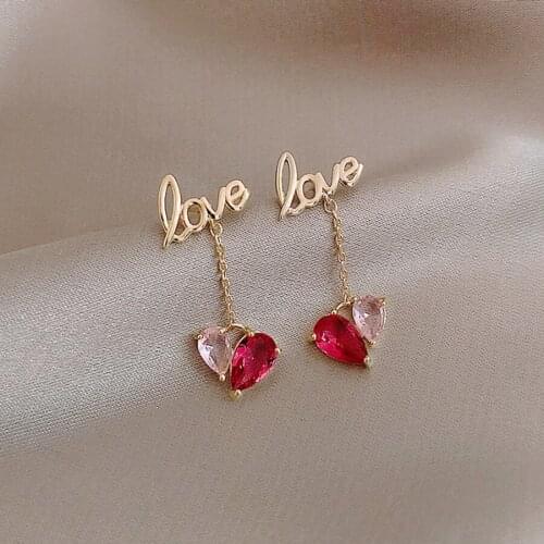 2021 Korean Fashion Piercing Jewelry 925 Silver Long Tassel Love Crystal Heart Earrings Brincos Pendientes Letters Earrings