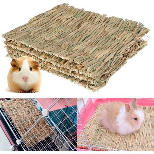 Rabbit Grass Chew Mat Small Hamster Guinea Pig Cage Bed House Pad Natural Woven Grass Mat Rabbit Hamster Bunny Nest Molar Toy