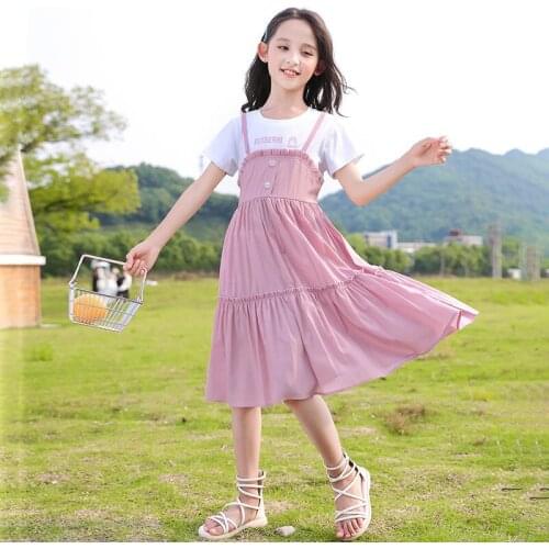 Summer Dresses for Girls Clothes Sweet Short Sleeve Button Girls Dresses 2021 Kids Dress Teenage Costumes for Children Clothing