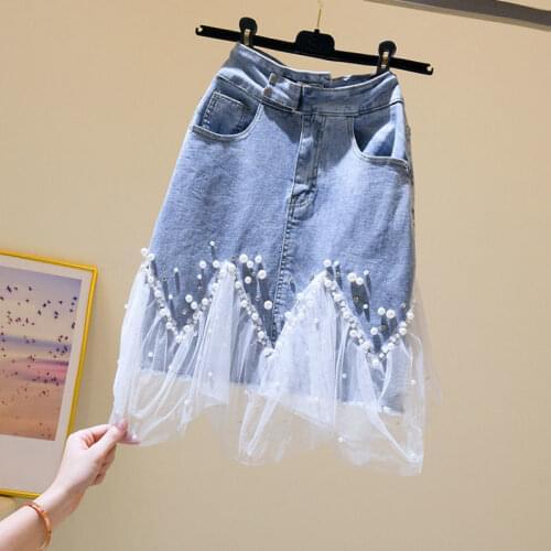 Fashion Beading Embroidery Tassel Skirt Summer Korean Sexy Women Denim Mini Skirts High Waist Blue Package Hip Jeans