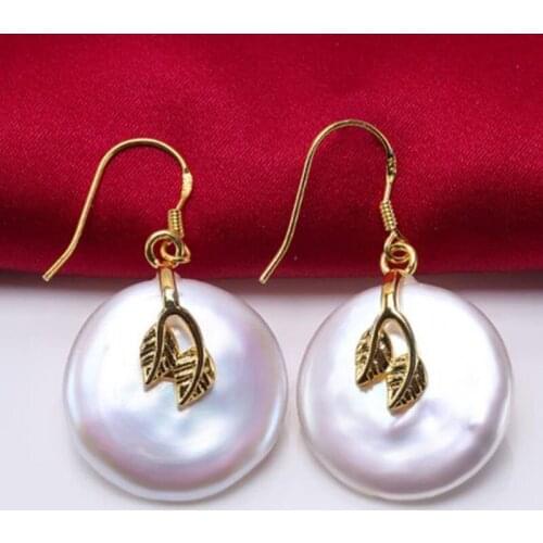 Real Pearl Earrings 925 Silver 22mm Huge Coin Button Shaped White Freshwater Cultured Pearl Earings Fashion Jewelry