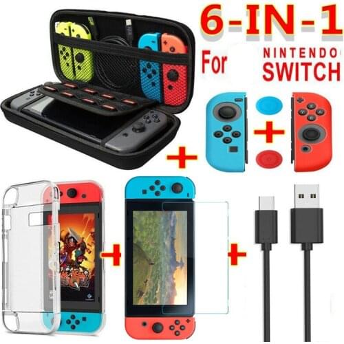 2021 new 6 In 1 Game Accessories Set for Nintend Switch Lite Travel Carrying Bag Screen Protector Case Charging Cable Bags Cases