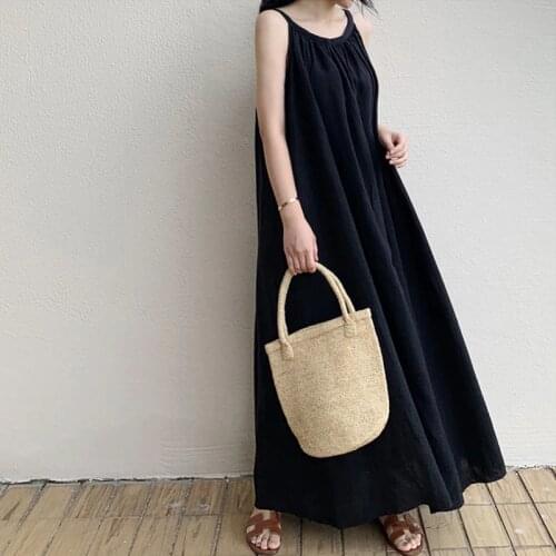 High-End Sexy Khaki Spaghetti Strap Summe Linen Dress O-neck Backless Long Dresses For Women Holiday Party Dress Vestidos