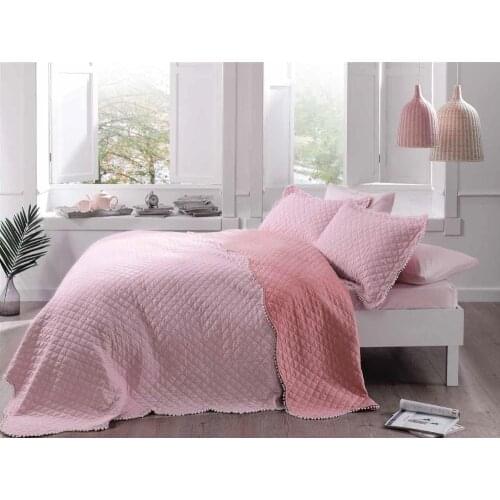 TAÇ Bed Cover Double Muse Powder Pink-260X250 (Cm) Double Bed Cover With 2 Pieces 50X70 Pillow Cases.100% Cotton
